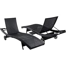 Litex 80" Patio Wicker Chaise Lounge Set of 2/4, Outdoor Rattan Reclining Chairs with Wheels & Side Table, Adjustable Backrest, Pool Lounge Chairs for Patio Deck Garden 4pcs Black+ Wheels