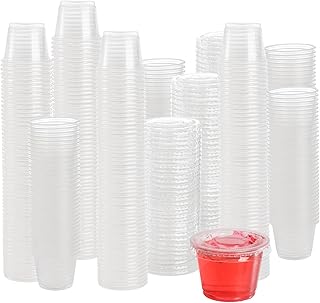 Hedume 600 Sets 1 Oz Disposable Portion Cups with Lids, Clear Jello Shot Cups, Plastic Souffle Portion Cups, Sampling Cups with Lids, Sauce Cups