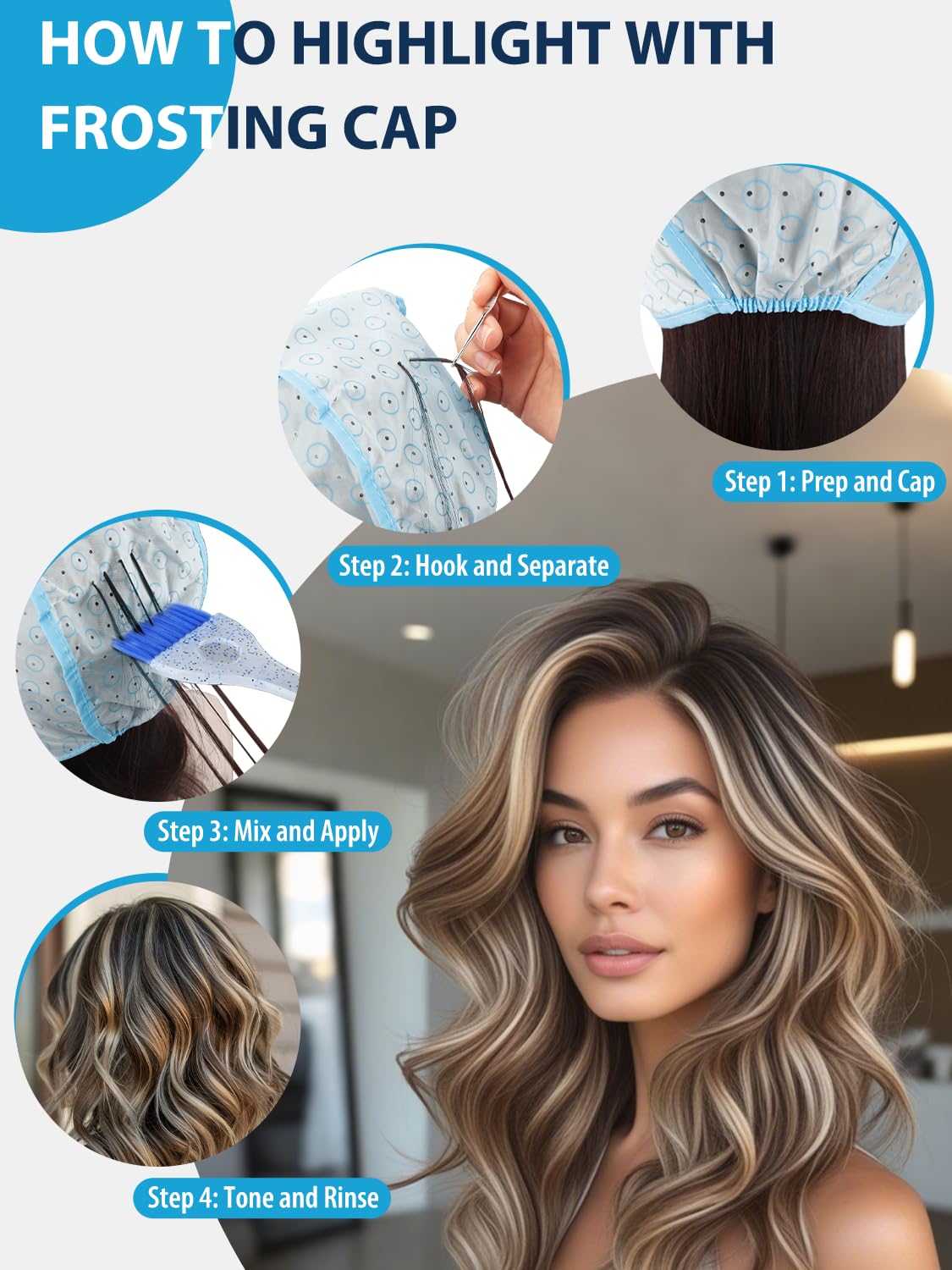 YOOVR 19-teiliges Haarbleichen-Highlight-Set mit Haarfärbepinsel und Schüssel-Set, Farbbesen, Highlight-Frosting-Kappe mit Haken, Einweg-Handschuhe, Capes, Heimgebrauch, Salon-Werkzeuge zum Bleichen