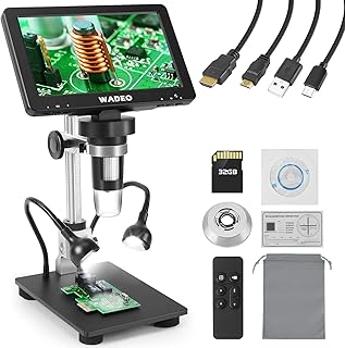 WADEO 7" LCD Digitalmikroskop inkl. 32GB Karte, 1080P HDMI LCD-Mikroskop Lötmikroskop USB mit Bildschirmübertragung, PC/TV-Ansicht, Windows und Mac OS kompitabel, für Elektroarbeit, Löten, Bildung