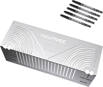 HAUTMEC Flex Angle & Arc Marking Tool, Multi-functional Square Tube Scriber for Square Tube, Right Angle Ruler with 5 PCS Marking Pen Small Size 20-65 - HT0457