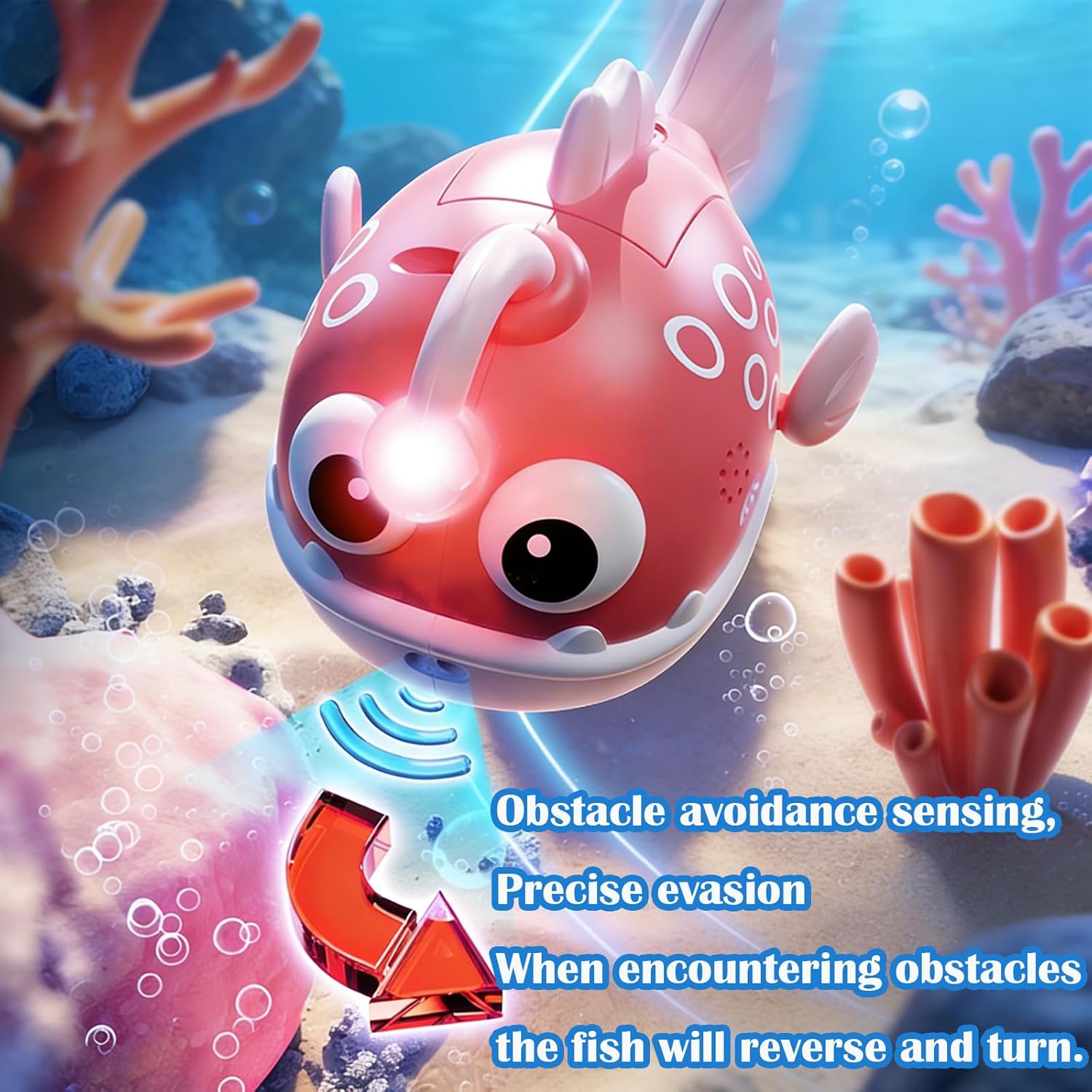 Electric Fish Toy Induction Flashlight for Babies - Musical Toy with Soft Sounds, Suitable for 6, 9, 12 Months and Older, Promotes Motor Development and Attention (Red)