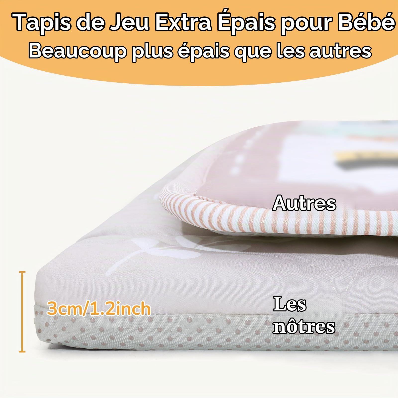 Tapis de Jeux Bebe Amovible Pliable, Épaissi 2cm Tapis d'eveil Bebe 127×127cm, Lavable en Machine, Antidérapant Tapis sol Bebe Tapis Chambre Enfant Adapté à Intérieur/Extérieur/Clôture (Arc-en-ciel)