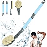 Back Scrubber Anti Slip for Shower, 21.7 Detachable Back Bath Brush for Shower, Back Scrubber, Exfoliation and Improved Skin Health for Elderly with Limited Arm Movement, Disabled (21.7 Grey)