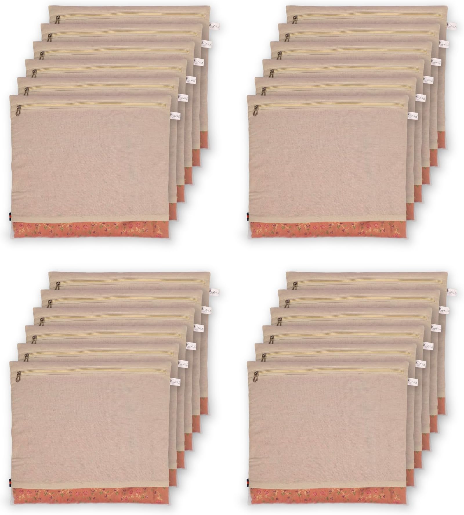 SUPPLY STREETS FASHION Cotton Single Saree Cover/Bags/Pouch with Zip Closure for Clothes Storage, Travelling, Wardrobe Organizer with Transperent Mesh Window, Set Of 6, (16.5ร14.5 Inches)