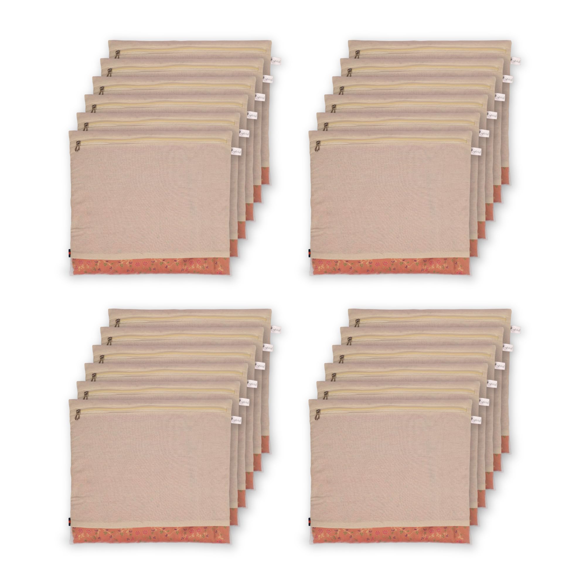 SUPPLY STREETS FASHION Cotton Single Saree Cover/Bags/Pouch with Zip Closure for Clothes Storage, Travelling, Wardrobe Organizer with Transperent Mesh Window, Set Of 6, (16.5×14.5 Inches)