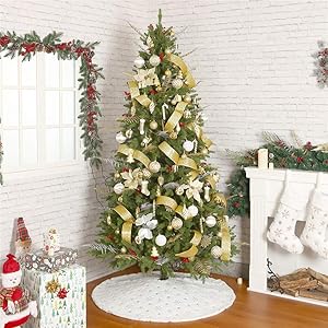 Christmas Sequin Tree Skirt 36in,White Soft Thick with Silver Snowflakes Decorations for 5FT 6FT 7FT Xmas Tree