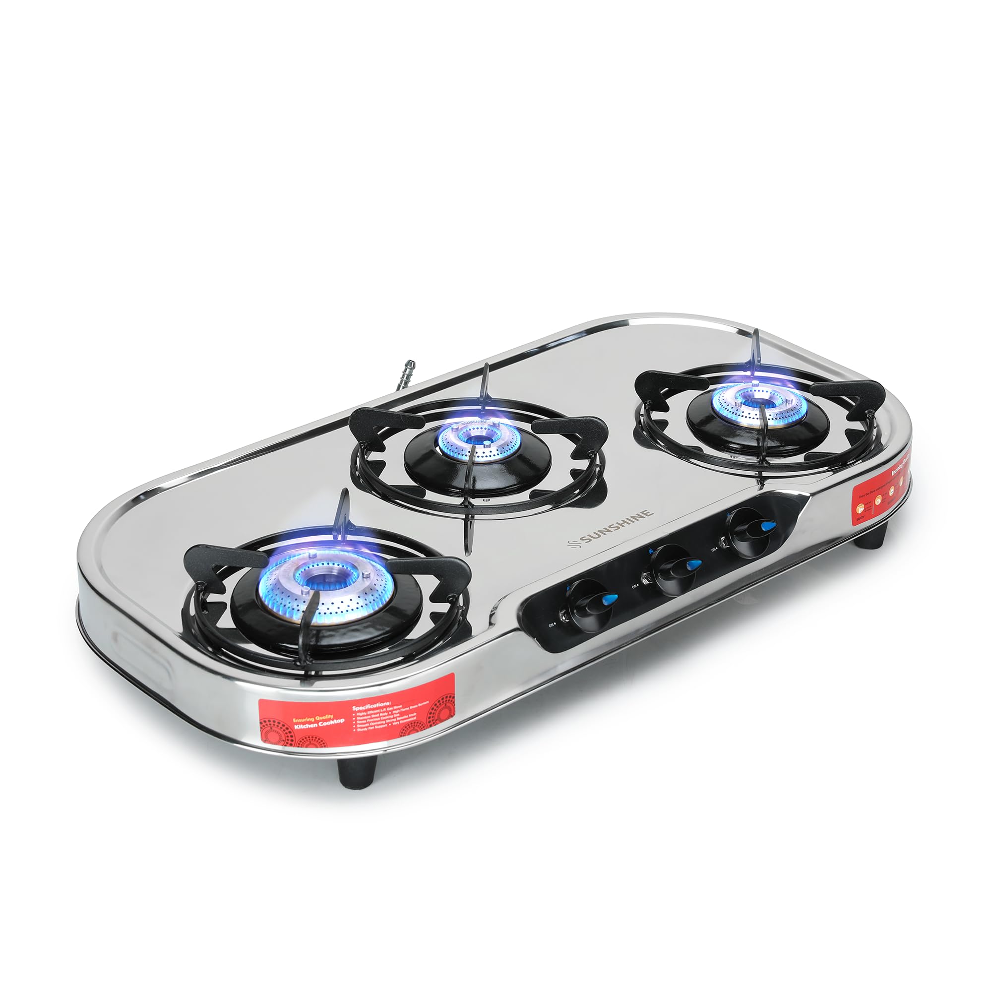 Sunshine Cresta Tri-Cook Stainless Steel, ISI Certified 3 Burner Manual Ignition Gas Stove