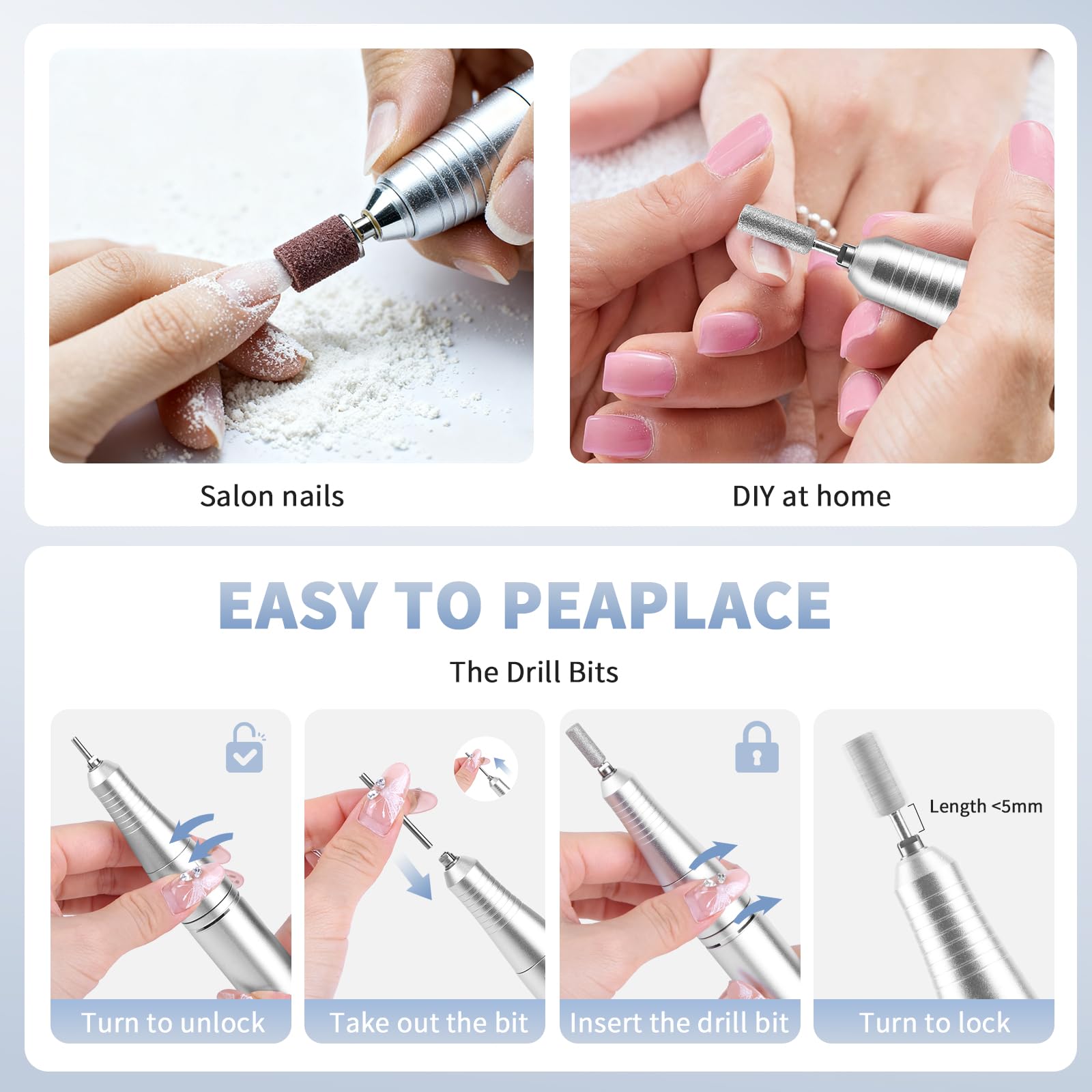 Lima elettrica senza fili, SC300F, trapano professionale ricaricabile per unghie, 30000 giri/min, kit di lime per unghie in gel acrilico, manicure e casa, bianco