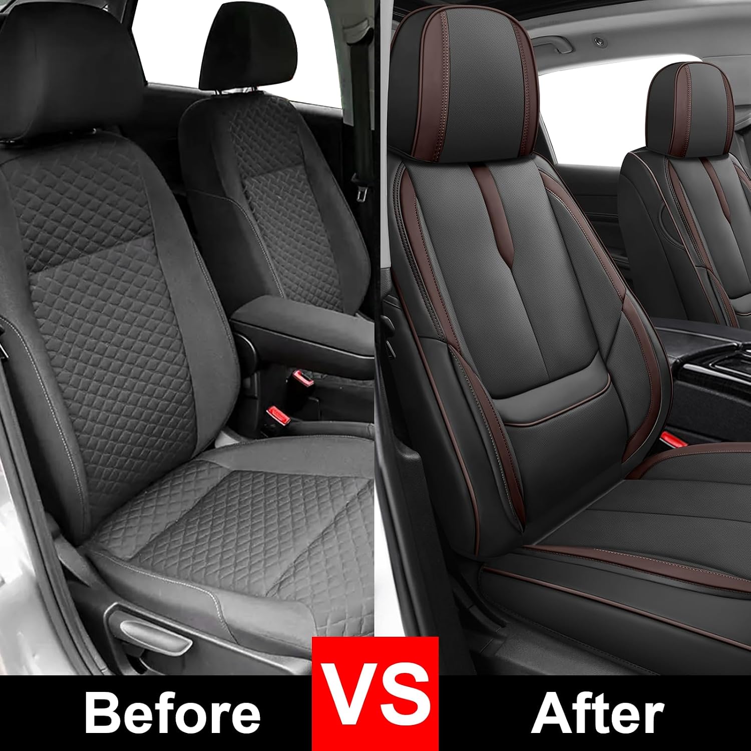 2PCs Front Seat Covers for Nissan Murano 2003-2025, Premium Nappa Leather Seat Cover, Fully Wrapped Protect Modern Style Seat Cover (2-Seat Standard, Black & Coffee)