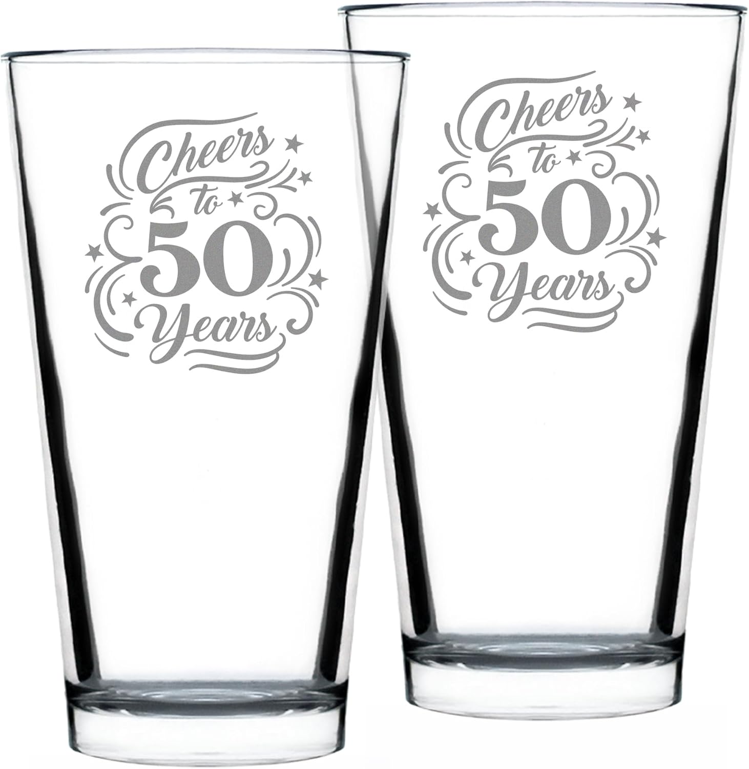 Bevvee Cheers to 50 Years - Pint Glass for Beer - Gifts for Women & Men - 50th Anniversary Party Decor - Set of 2-16 Oz Glasses