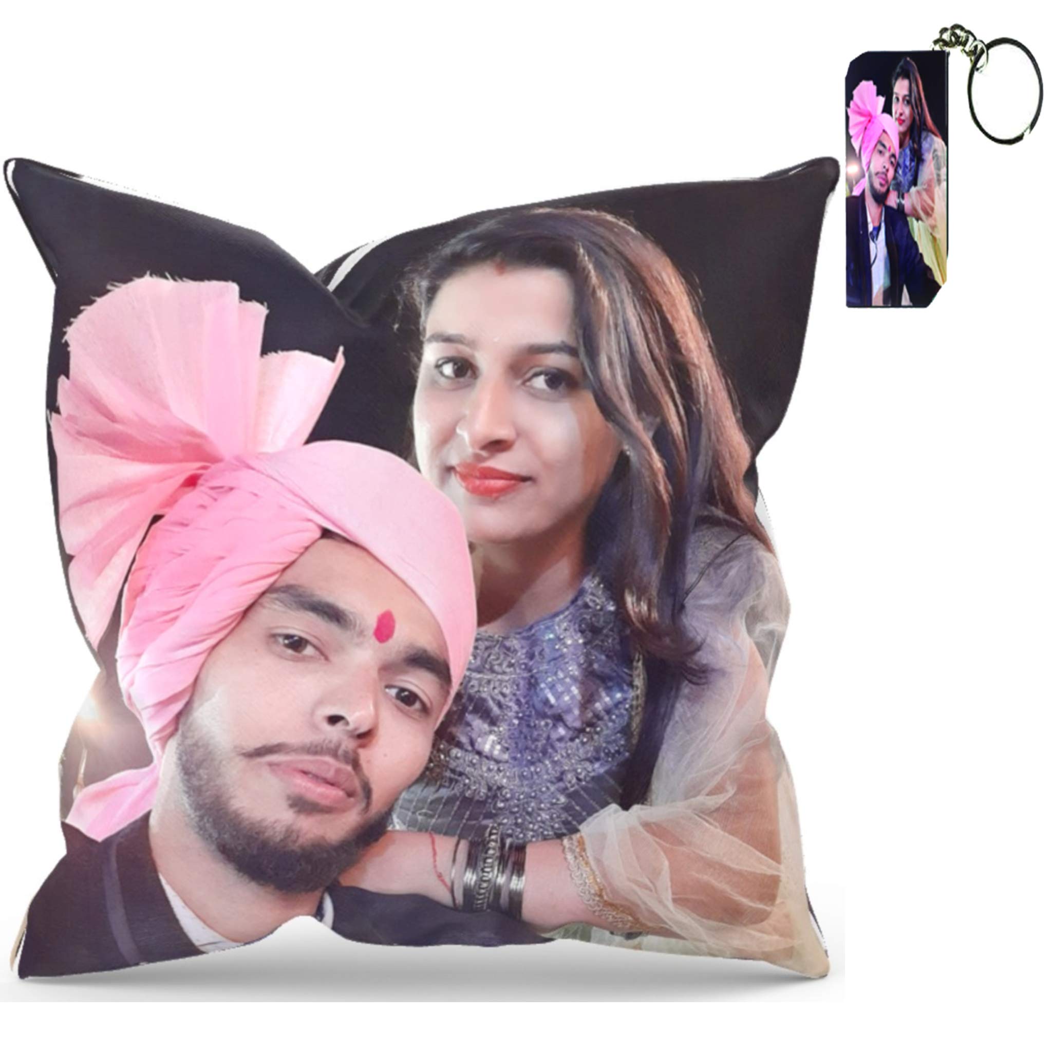 A ONE STYLE Personalized/Customized Photo Cushion Pillow with Free Keychain, Gifts for Your Loved Ones, Anniversary & Birthday, Valentine Day Gifts, Customized Gifts for All Occasions (16x16 inches)