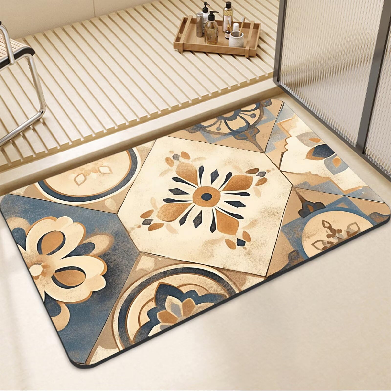 Tapis de bain 90x150cm taupe idéal pour sécuriser la douche et la cuisine
