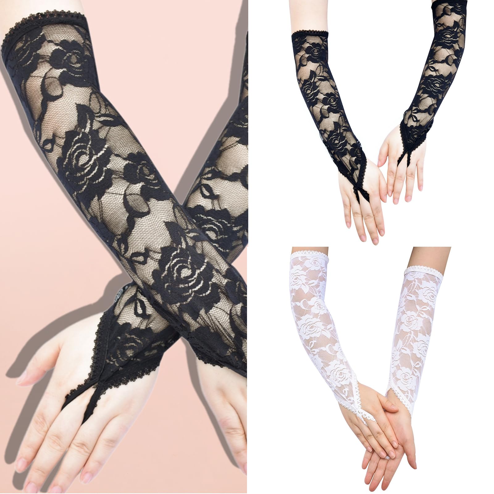 Women Long Lace Flower Gloves Fingerless Gloves Breathable And Comfortable Arm Sleeves For Formal Occasion And Costumes