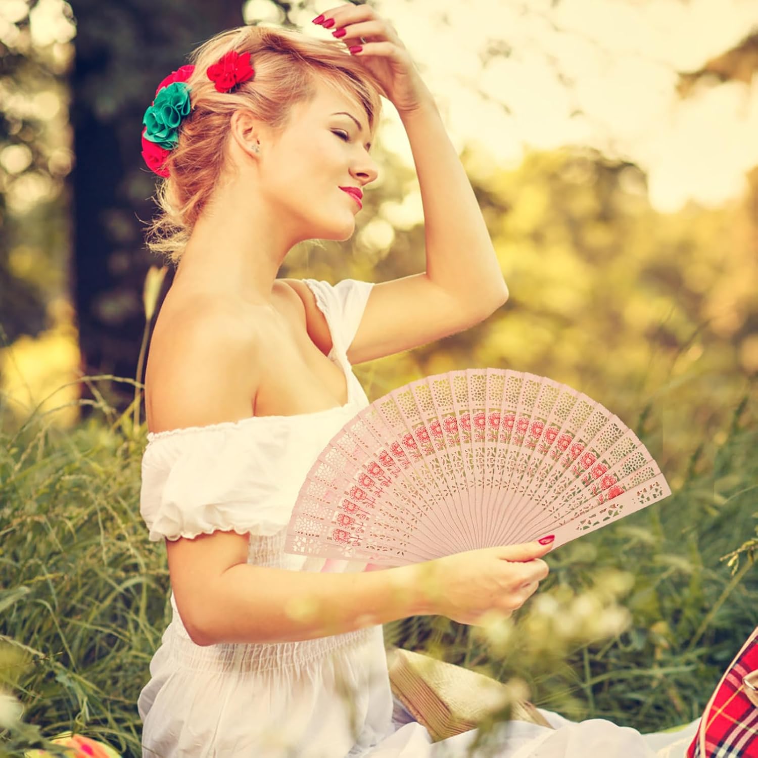 8 inch Sunflower DIY Hand Fans Classic Hollowed Pattern Vintage Hand Fan for Tea Parties Weddings