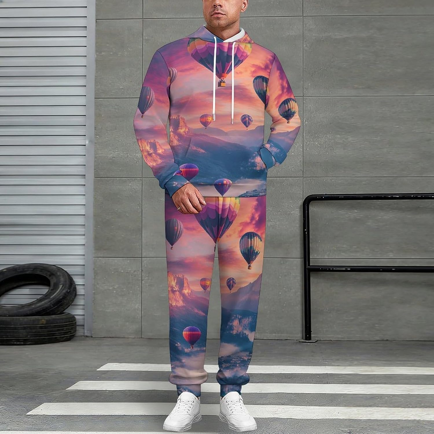 Hot Air Balloons Canyon Lake Men's Hooded Set Casual 2 Pieces Suits Pullover Tracksuit Hoodies And Sweatpants