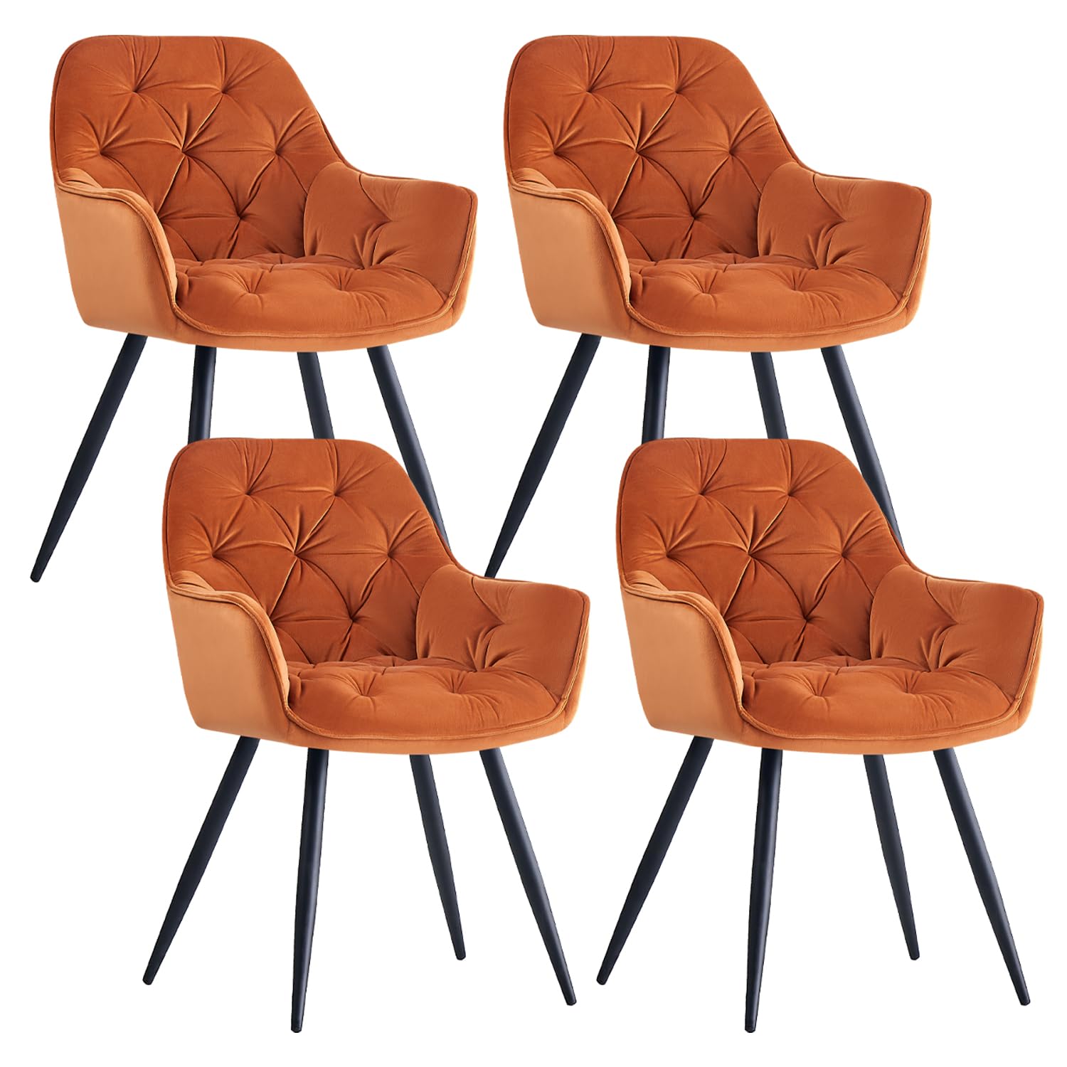 ZOONFA Upholstered Velvet Dining Chairs Set of 4 Kitchen Chairs with Think Padded High Back Armchairs with Black Metal Legs Accent Chair for Lounge Living Room (Orange)