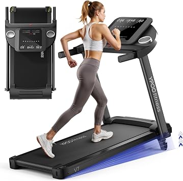 YPOO Treadmills for Home, Folding Treadmill with 8% Incline, 12km/h Walking Pad Foldable, Low Noise Walking Treadmill with Large Running Area, LED Display, 136kg Weight Capacity