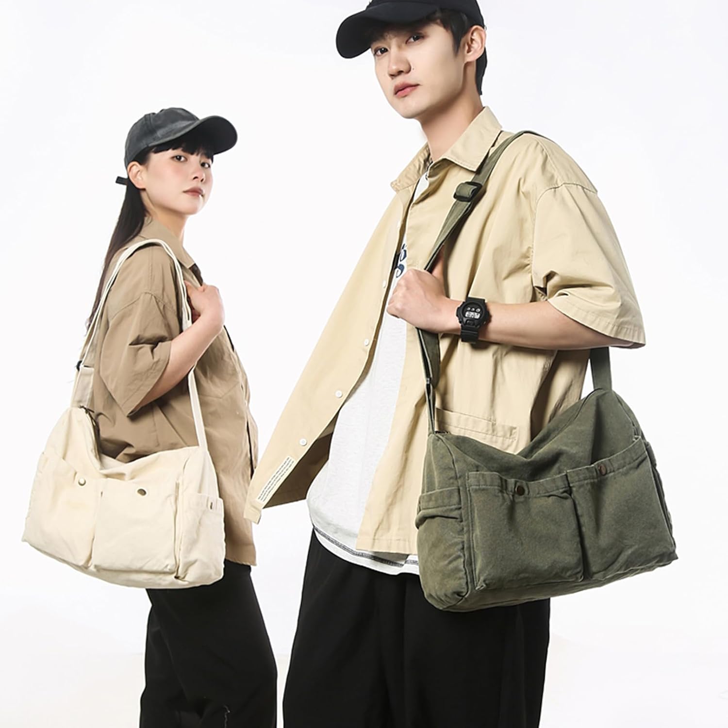 Canvas Messenger Bag Cute Crossbody Tote Bag Shoulder for Women Men for School Aesthetic Hobo with Multiple Pockets - Image 6