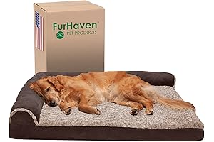 Furhaven Orthopedic L-Shaped Chaise Lounge Dog Bed with Removable Bolsters for Large...
