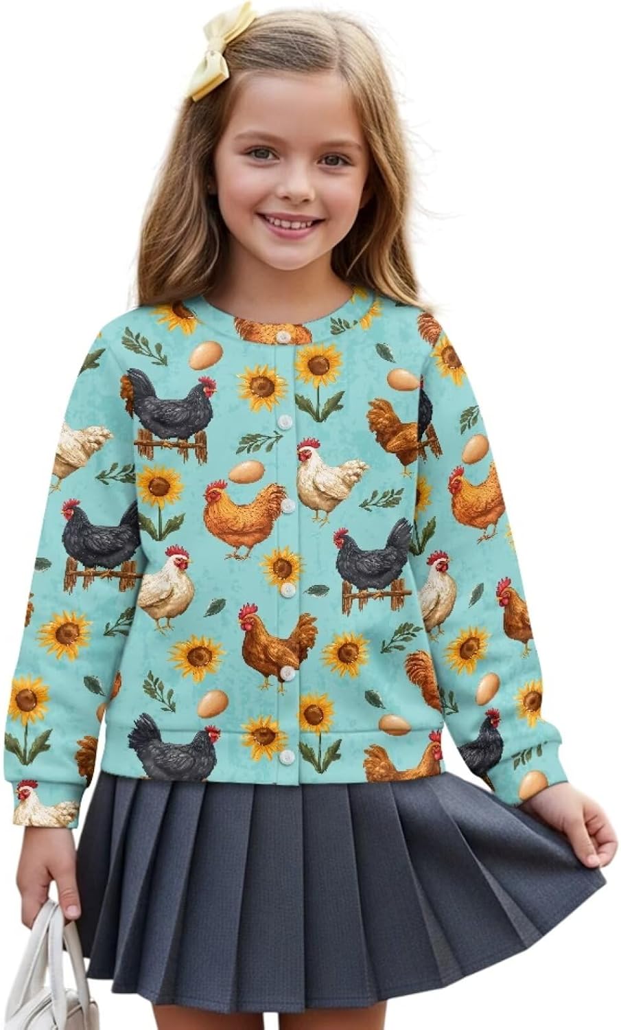 Girl's Button Up Cardigan Sweatshirt Long Sleeve Kids Crew Neck Cardigans for Outdoor 4-16Years