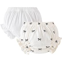 SOBOWO Diaper Covers for Girls 2 Pack Ruffle Baby Girl Bloomers 0-24M | 100% Cotton, Elastic Waist, Ruffled Leg Openings, Diaper Coverage, Solid & Printed Styles, Under Dresses & Bodysuits