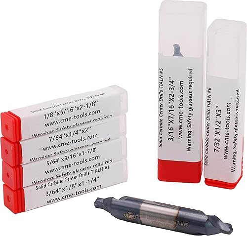 Miniatura 18 de Taladros centrales de carburo sólido de CME 3 piezas, tamaño No. 6, recubierto de TiAlN