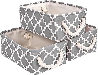 Hengshitong Panier de Rangement en Toile Imprimée Lot de 3, Boîtes de Rangement Pliables avec Poignées à Corde de Coton, Organisateur Decoratif dArmoire pour Jouets Vêtements Gris M 36x26x16 cm