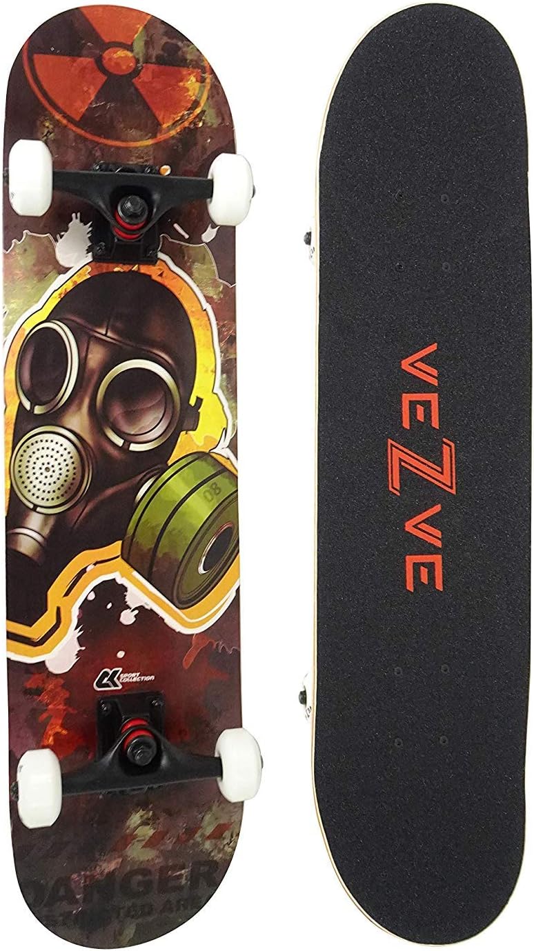 Skateboard Pro Complete 31 inch Hazard Skateboard Maple Wood Double Kick Tricks for Teens Adults Beginners 220lb