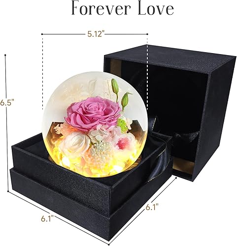 Miniatura 9 de RENAISSANT Flores reales de larga duración en cúpula de cristal, regalos para que ella envíe tu amor en cualquier momento, flor preservada para