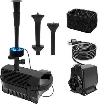 790GPH/60W Large Water Fountain Pump with RGB Auto-Cycle LED Lights