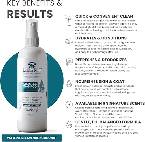 Miniatura 3 de Lillian Ruff Champú seco para perros sin agua sin enjuague con aceites esenciales hidratantes, champú seco con pH equilibrado para perros, limpia