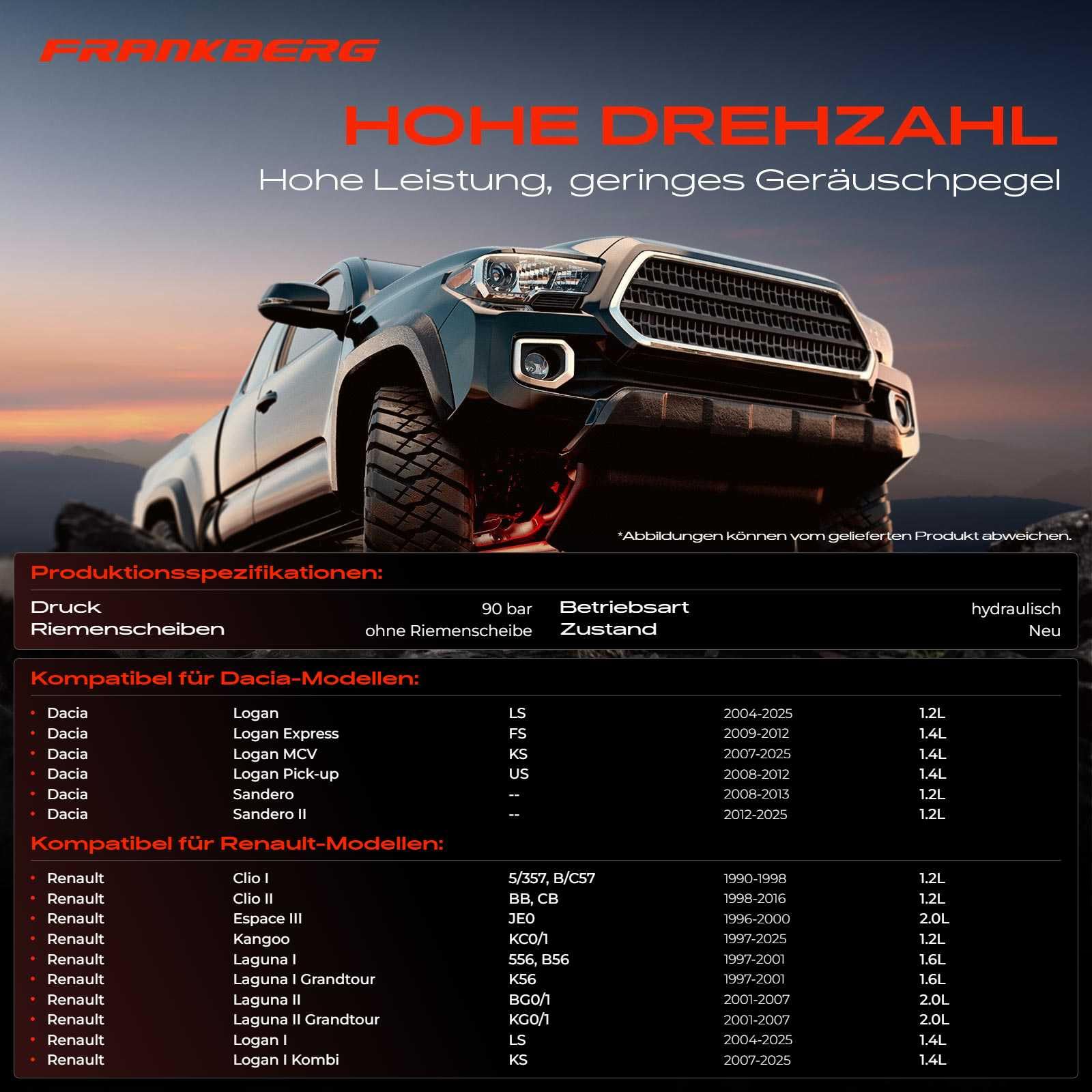 Frankberg Bomba Hidráulica de Dirección Asistida Compatible con Logan LS FS 1.2L-1.6L 2004-Hoy Clio II BB CB 1.2L-2.0L 1998-2012 Me.ga.n.e I BA0/1 1.4L-1.9L 1996-2003 Sustituir# 7700437081 | Compatible con: M.e.g.a.n.e I Clásico LA0/1, Logan MCV KS, K.a.n
