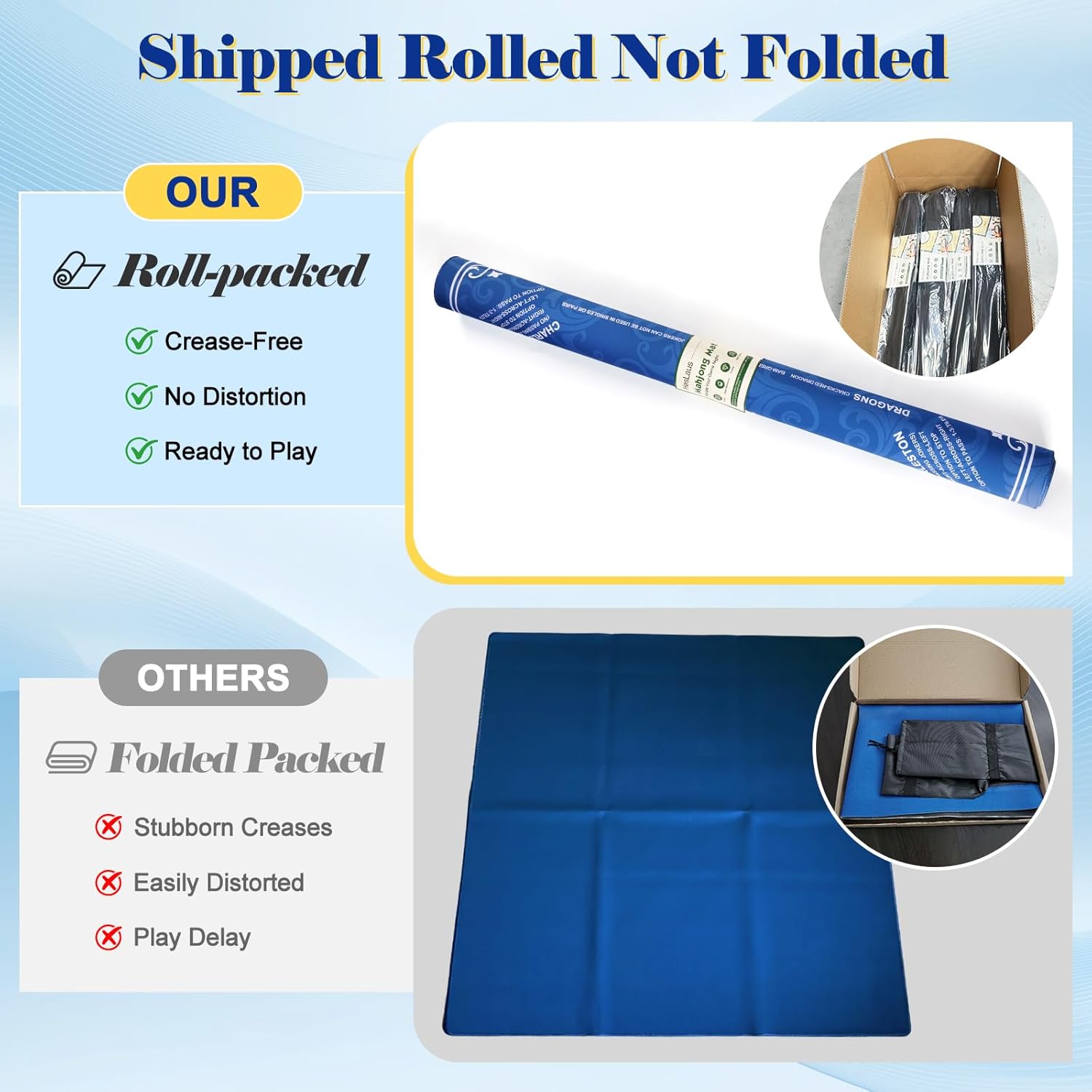 Mahjong Mat with Rule, 32.5" x 32.5" Waterproof Soft Surface Game Mat, Easy Clean Non-Slip & Noise-Reduce Mah Jong Table Mat with Carry Bag, Rolled Packaging for American Mahjong Tile Set