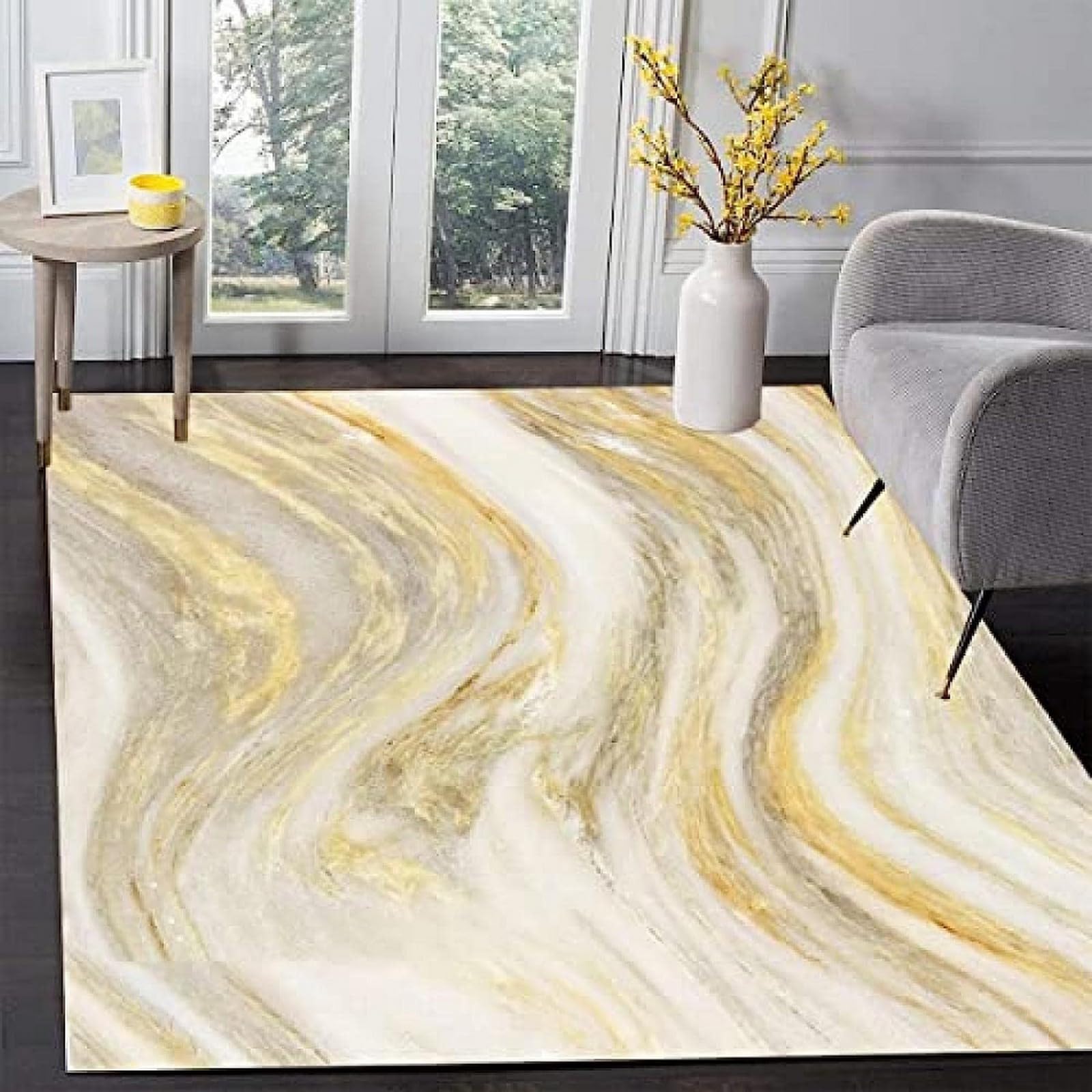 Mármol Dorado Beige Dorado Abstracto 3D Alfombra De Salon Moderna Pelo Corto, Antideslizantes Lavable Alfombras De Habitacion Decorativa Dormitorio Alfombra para Comedor Balcón Salas 80 X 120-6T4K9P7