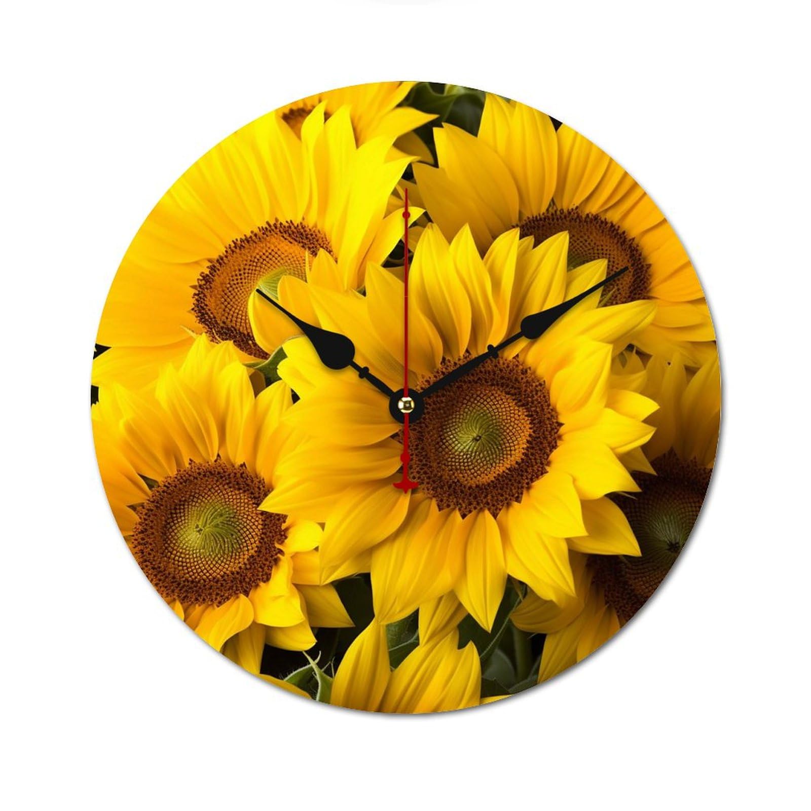 Horloge murale en bois 30 cm motif tournesols fleurs jaunes sans cadre