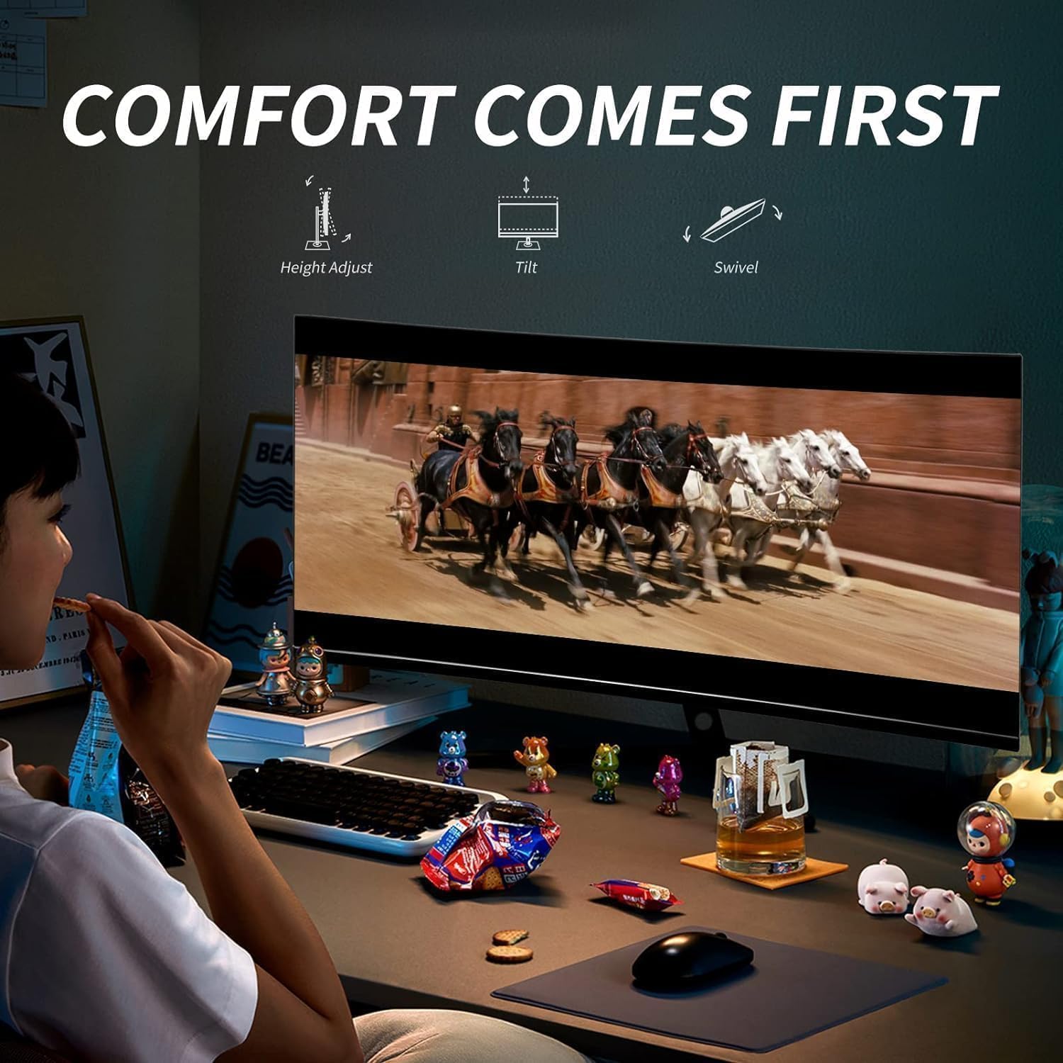 YOGAES Monitor de Jogos Ultrawide de 49 Polegadas Dual QHD