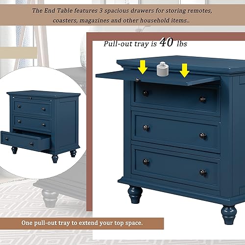 Miniatura 4 de Mesita de noche de 3 cajones para dormitorio, mesa auxiliar con bandeja extraíble, moderna mesa auxiliar de madera para dormitorio, pasillo, sala de