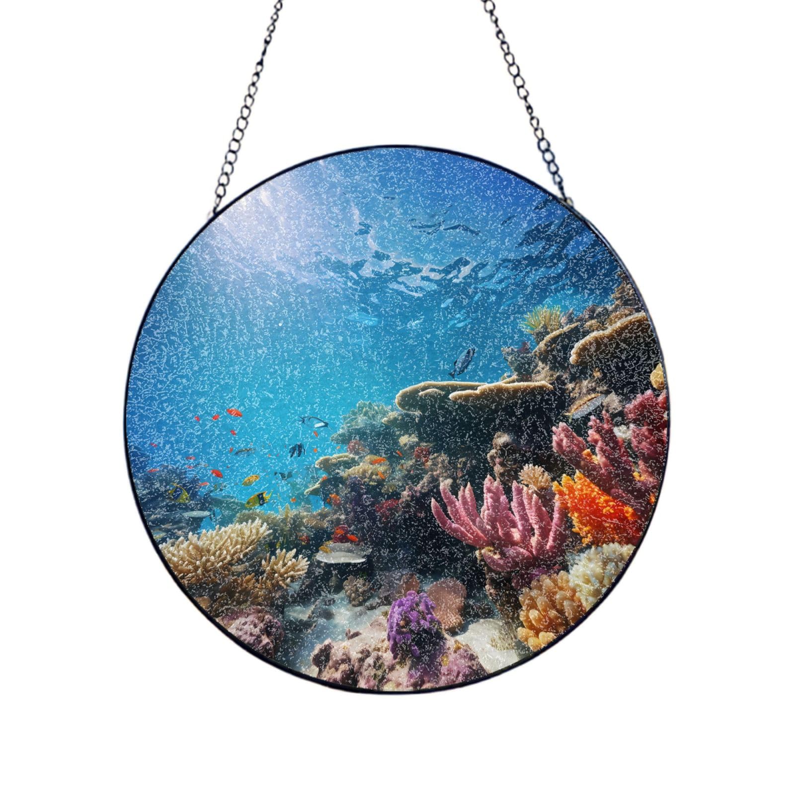 Phayah Coral Reef Print Stained Glass Window Hanging Sun Catchers Decoration Mother'S Day Birthday Gifts For Home Garden Porch 10in（25cm）
