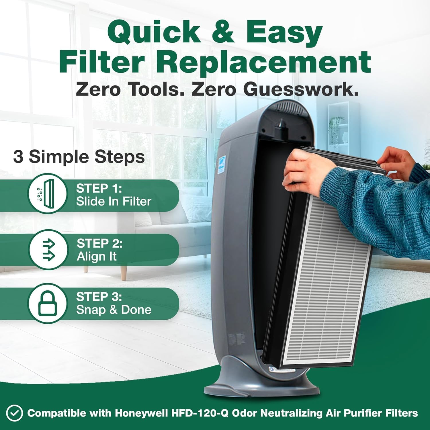 Replacement Air Filter Compatible with Honeywell HFD-120-Q, Holmes Part # 16216, HRC1, HAPF30, HAPF30D – HEPA Filter with Activated Carbon Filter (2 Pack)