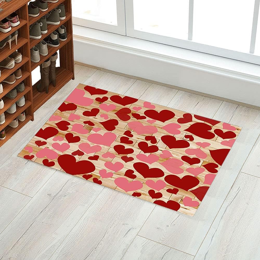 Love Doormat Heart on Rustic Wooden Door Mat Rug Valentines Day Bathroom Mat 23.6" x 15.7"