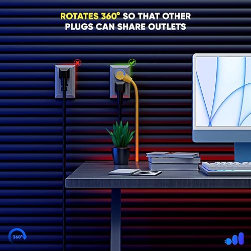 Miniatura 2 de Maximm Cable de extensión de enchufe plano giratorio de 360 de 0.5 pies, cable de alimentación de 3 clavijas, cable de alimentación de 16 Awg,