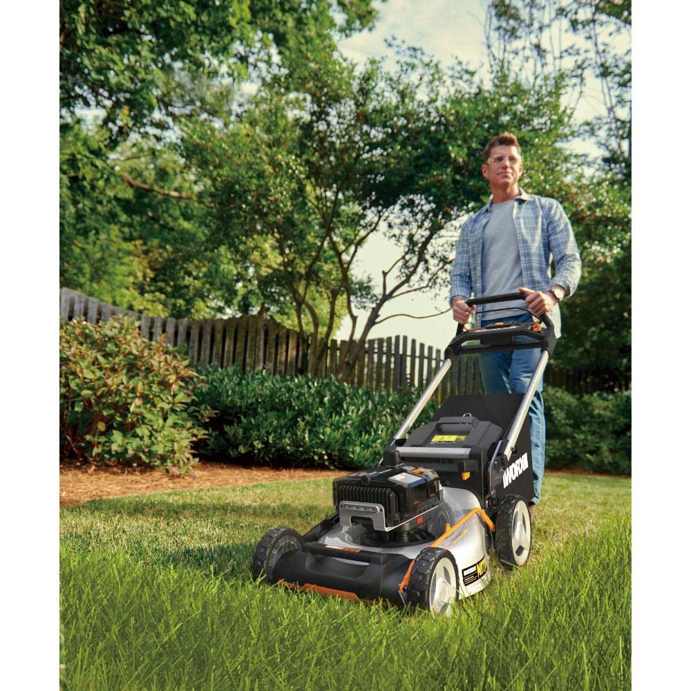 WORX WG761E Profi Akku Rasenmäher 80V, 51cm Schnittbreite | Kraftvoller Bürstenloser Motor, Radantrieb, 7 Schnitthöhen, Einhand-Schnitthöhenverstellung, inkl. 4x4Ah Akkus & Powerbank