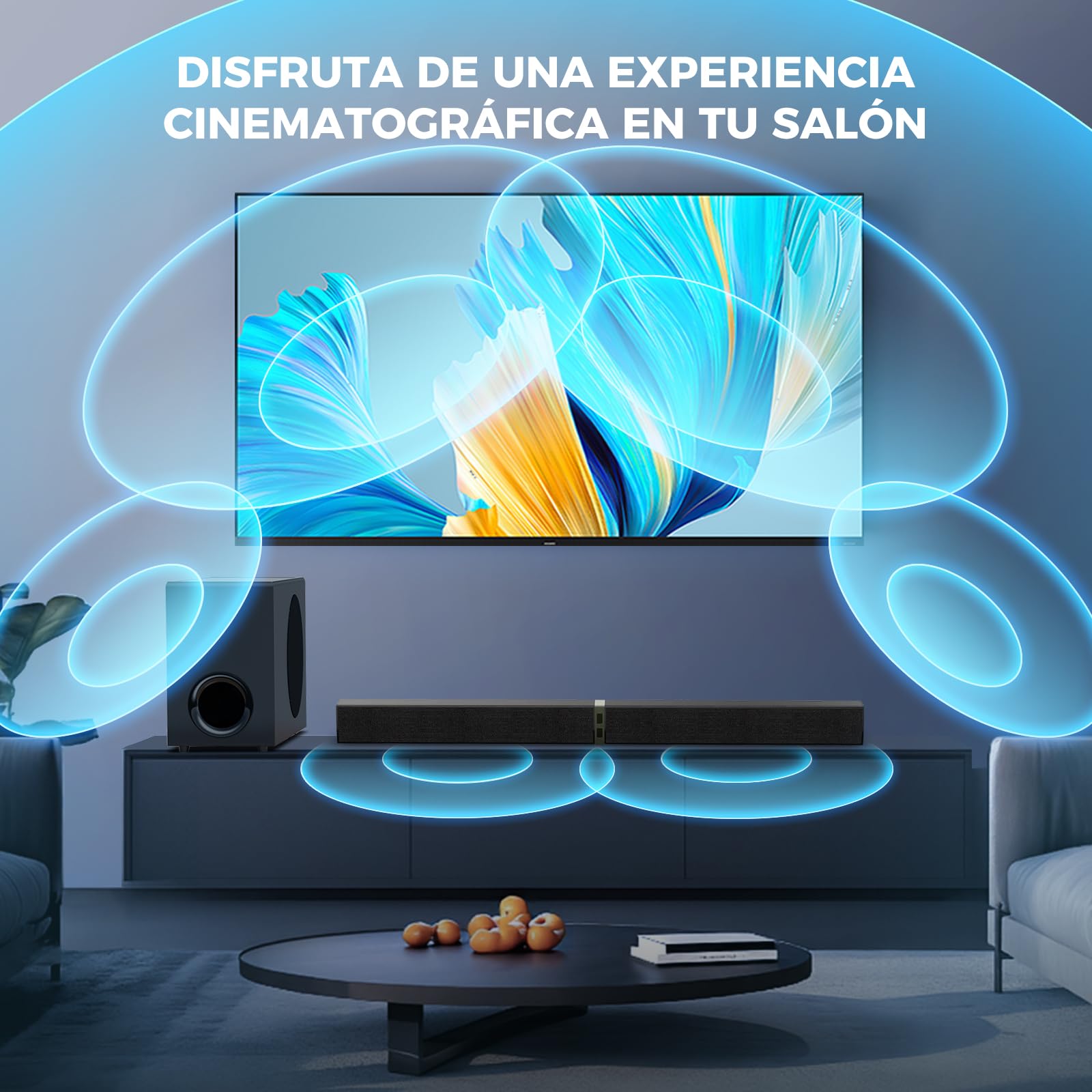 Geragerock Barra de Sonido con subwoofer para TV, 120W 2 en 1 Soundbar Home Theater, 1 Juego de Surround Sound System con Deep Bass&Volumen Boost&3 Ecualización Modos, Bluetooth 5.3/ARC/Opt/AUX