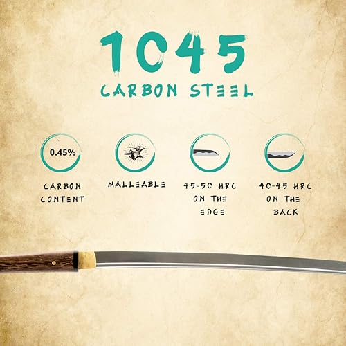 Miniatura 3 de HMS Katana japonesa Samurai Shirasaya, acero al carbono 1045, forjada a mano templada térmicamente, espiga completa, funcional