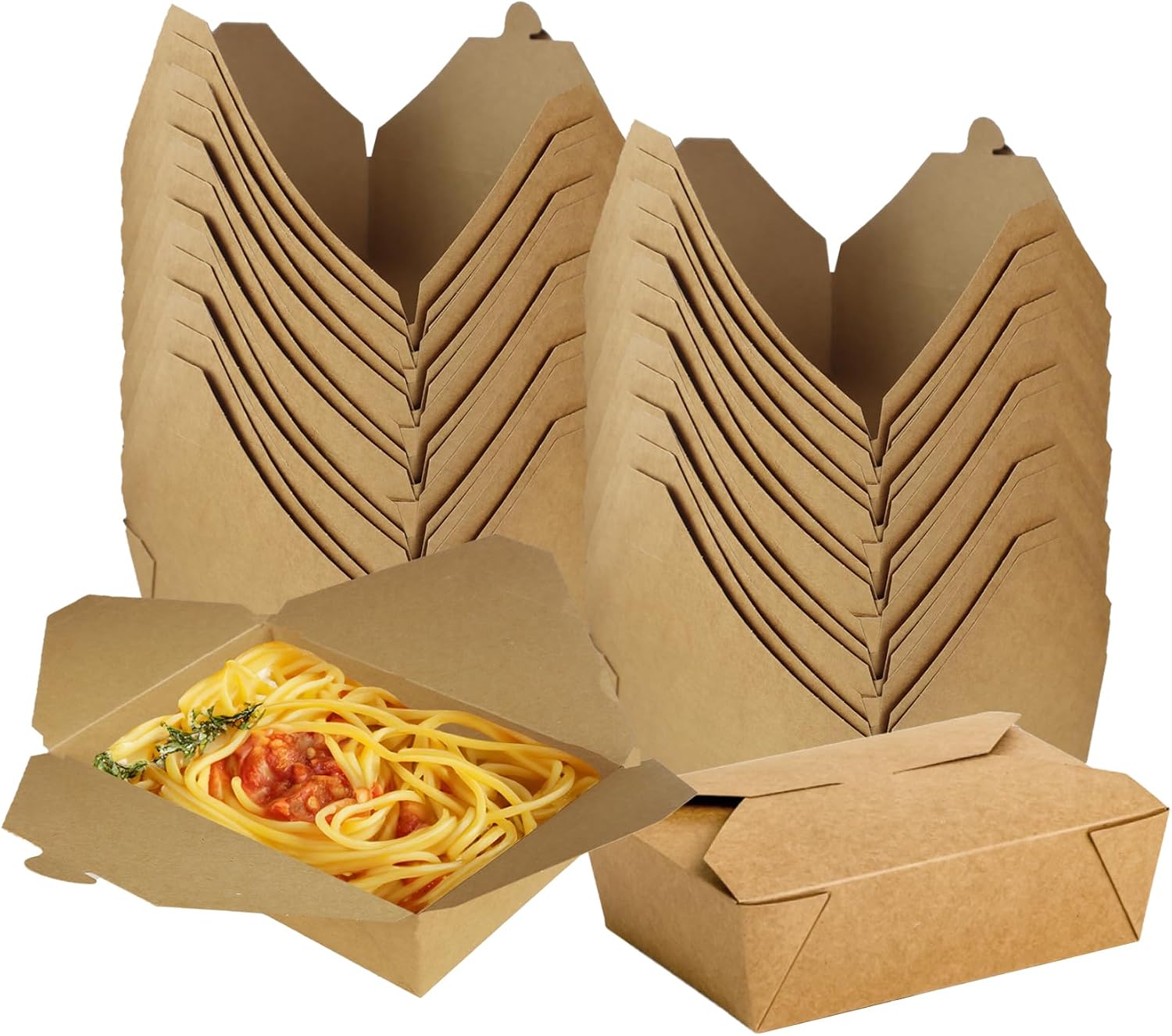Klex 450 Pack 22 Oz Take Out Food Containers - Grease Resistant Disposable Kraft Brown Paper To Go Box #1 for Restaurant, Catering and Party, 5.12" x 4.17" 2.52"