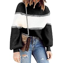 LAVANACE Women's Trendy Striped Color Block Knit Sweater Turtleneck Pullover Jumper Tops