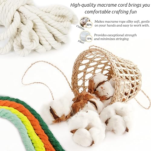 Miniatura 4 de Cuerda de macramé gruesa de 0.315 in x 32.8 pies, cuerda de algodón trenzada de algodón natural, 3 capas para colgar en la pared, para colgar en la