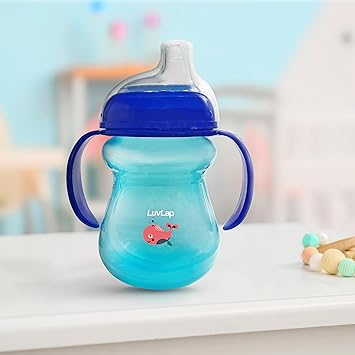 LuvLap Moby Little Spout Sipper for Infant/Toddler, 240ml, Anti-Spill Sippy Cup with Soft Silicone Spout BPA Free, 6m+ (Blue) - image, photos
