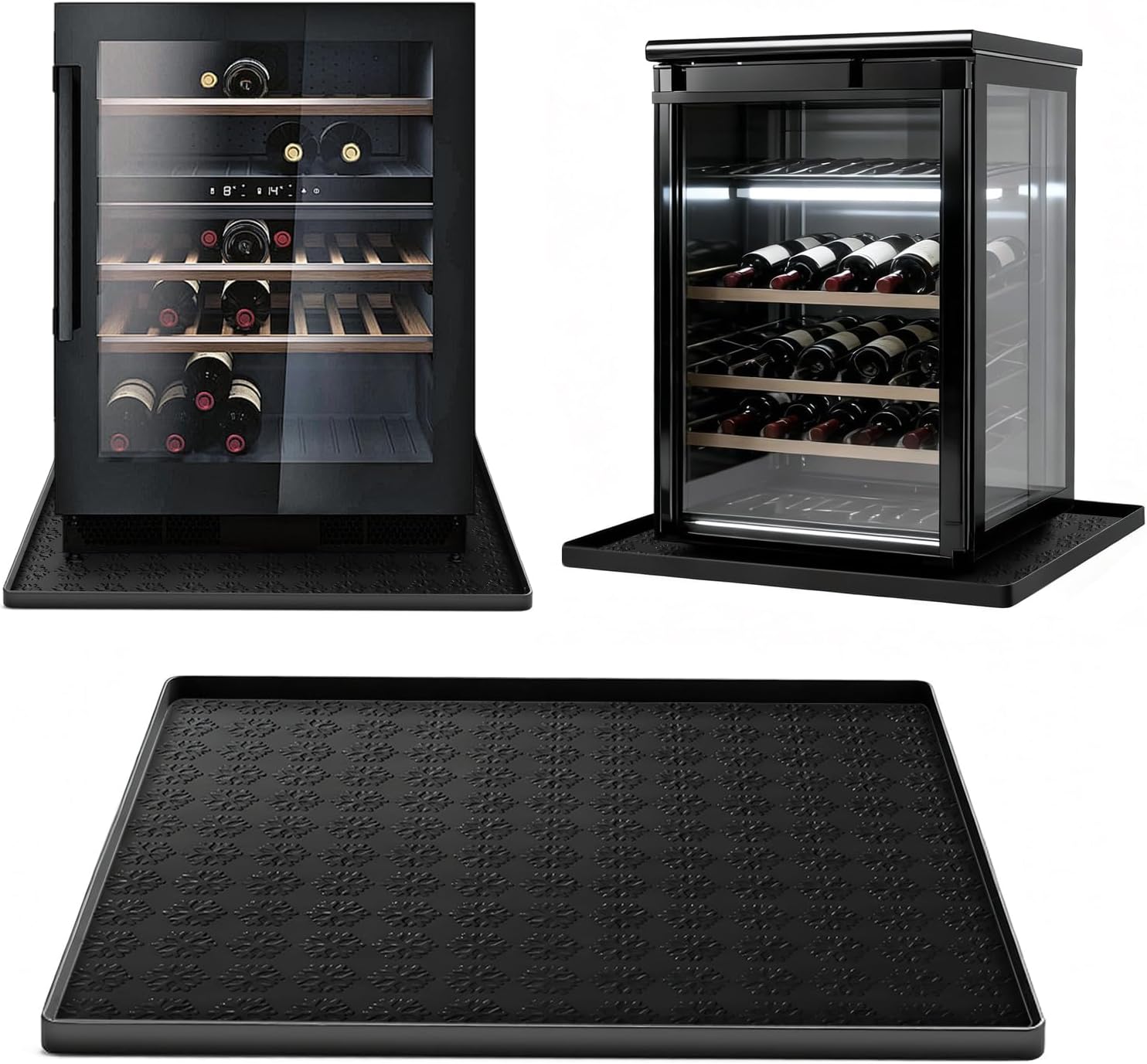 Mini Fridge Silicone Mat with Raised Edges 23.6"x23.6"x0.4", Silicone Mat for Mini Fridge Non-Slip Drip Pan, Appliance Protector for Refrigerators Washers Wine Carpets Dryers Fridge Mats Snowflake